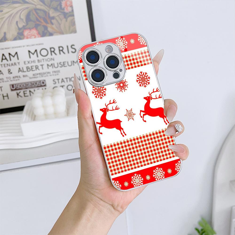 Ae112 Merry Christmas Art Electroplated Glass Phone Cases for Samsung S24 FE S25 Ultra iPhone 16 Pro Xiaomi Redmi OPPO Lens Full Protection Back Cover