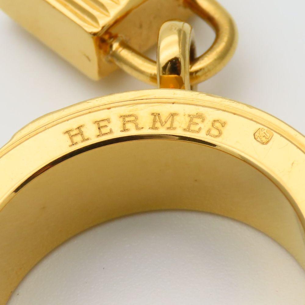 Used HERMES Scarf ring Kelly Cadena motif metal/leather 14.7g gold Brown plating