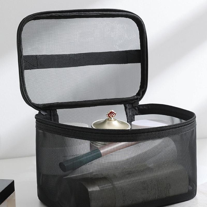 Nylon Mesh Cosmetic Organizers Double Layer Design Spacious Storage For Makeup Brushes Skincare Travel