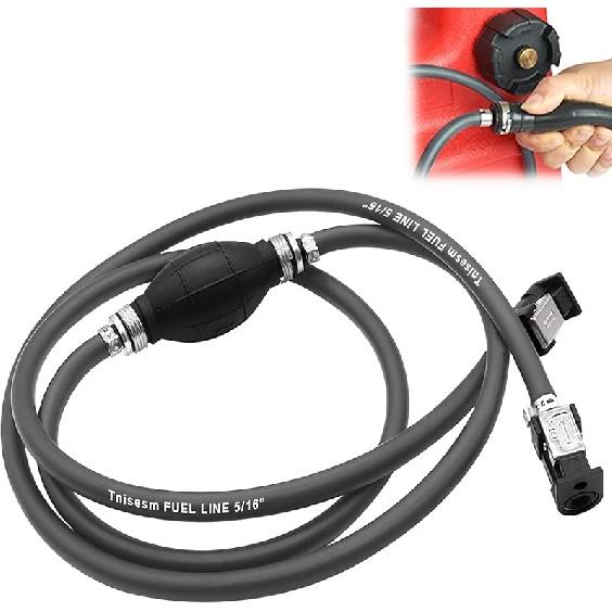 Tnisesm 5/16" 6FT Fuel Line Assembly, With Connector Rubber Marine Outboard Boat Motor RVs Fuel Assembly With Primer Bulb 304 Steel Hose Clamps