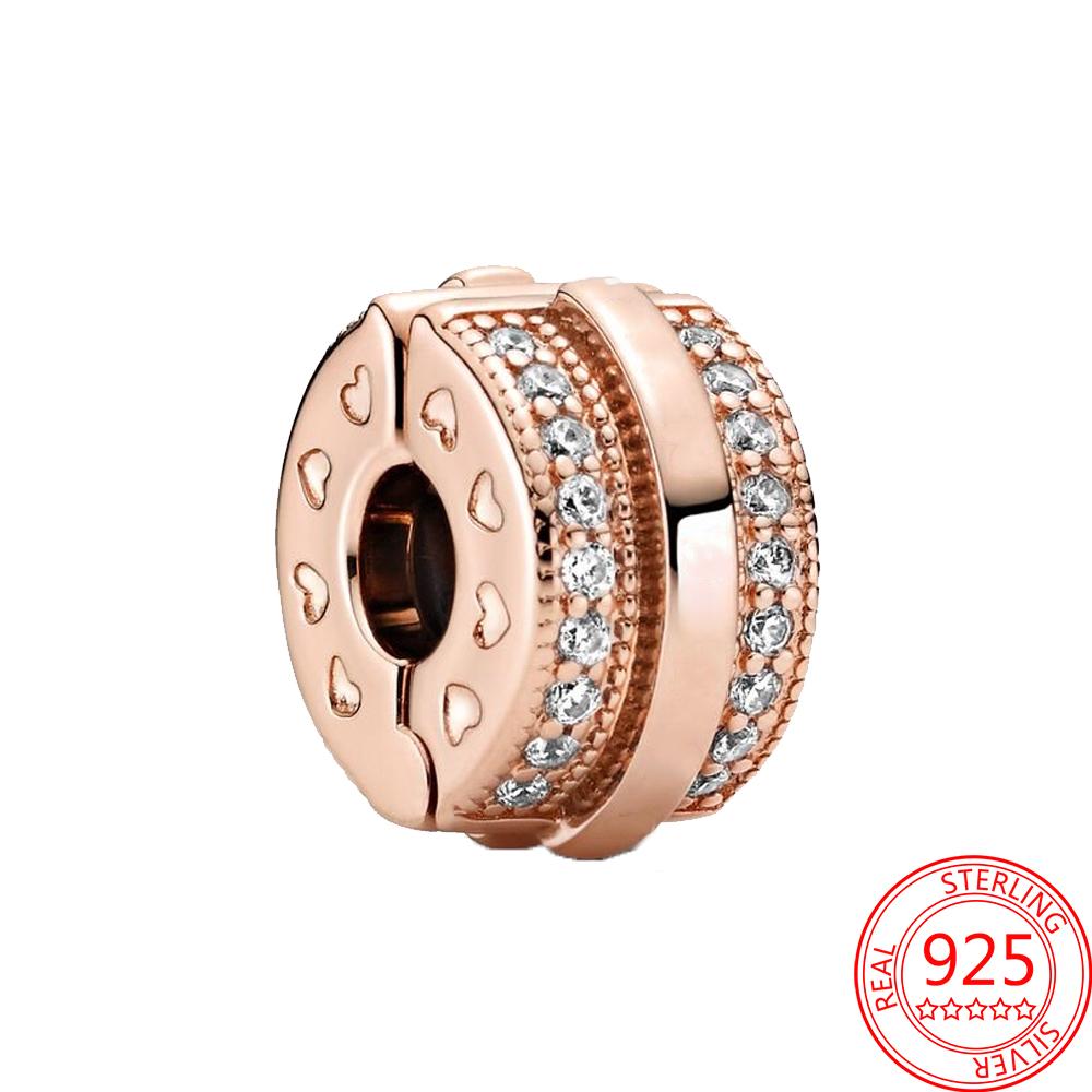 Classic 925 Silver Rose Gold Heart&Ball&Lucky Bead Charm Fit Bracelet DIY Jewelry