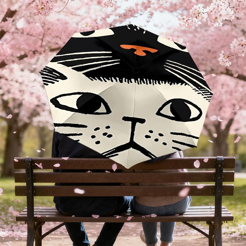 Unique Cat Face Print Umbrella: Perfect for Outdoor Adventures, Auto-Opening & Closing, Lightweight and Durable, Ideal as a Gift 006