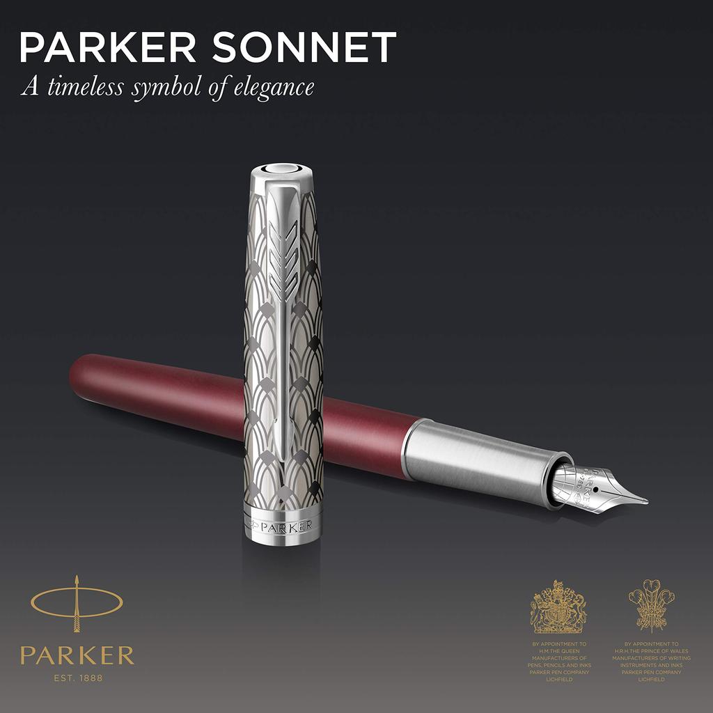 Parker Sonnet Premium Fountain Medium 18K Gold Metal Red CT Luxury Gift Idea Pen, Nib, & Nib, 2119781, Brand,
