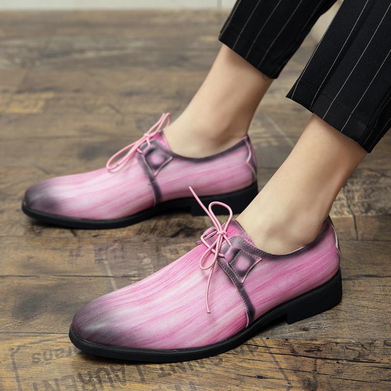 Pink Designer Leather Shoes Man Large Size 38-48 Retro Business Casual Shoes For Man Party Shoes Lace-up Pointed Gentleman Shoes