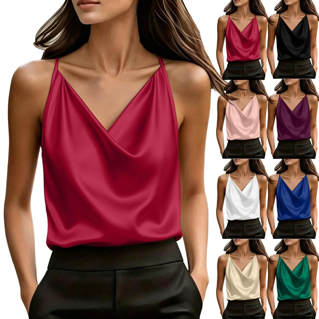 Canotta da Donna in Raso Senza Maniche con Incrocio sul Davanti e Scollo a V Camicetta Casual Leggera Camicia Estiva per l'Uso Quotidiano