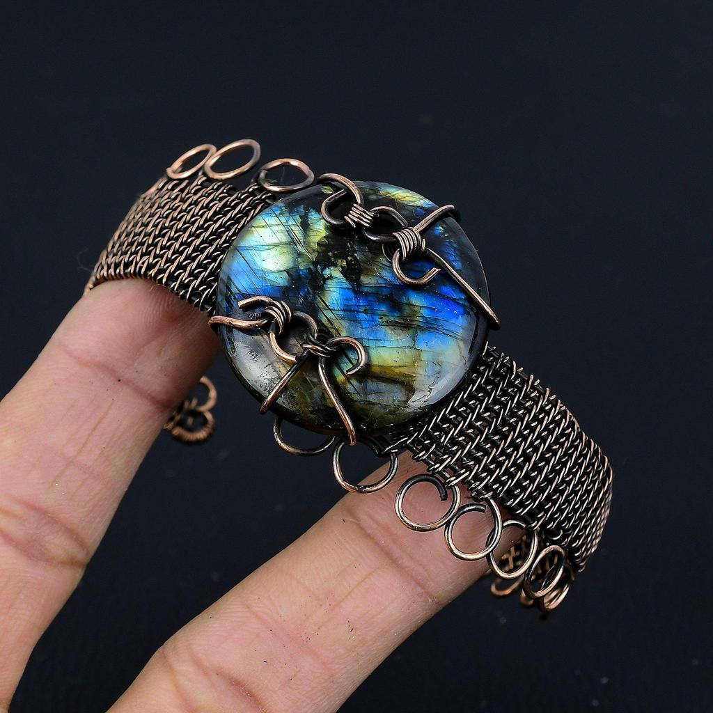 Labradorite Bangle, 999 Copper Wire Wrapped Jewelry, Gemstone Bangle, Gift For Her Handmade Dainty Jewelry
