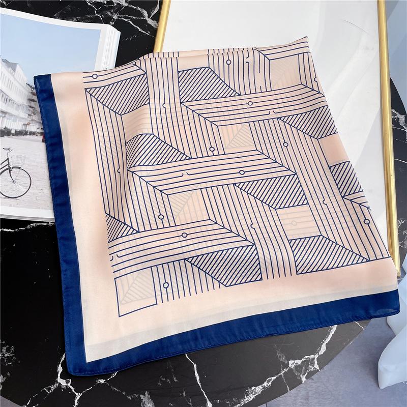 Fashion Geometry Professional Femininity Silk Scarf Simple Sunscreen Small Square Scarf Simulation Silk Color Matching Headband Printed Scarf