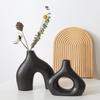 White Ceramic Vase Set of 2 for Home Decor, Round Matte Donut Vases for Pampas Grass, Nordic Style Flower Vases for Living Room Table Office Bedroom