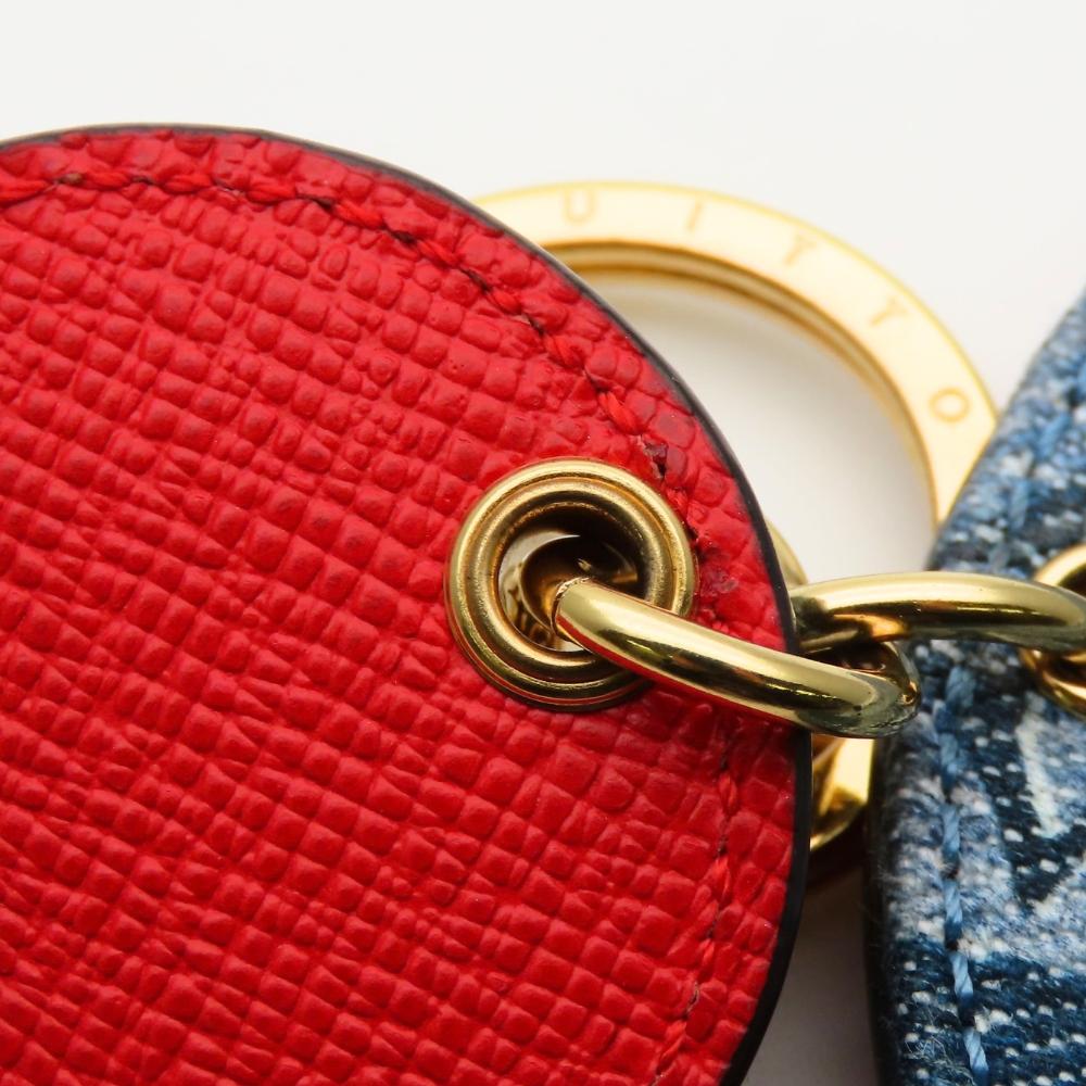 Used LOUIS VUITTON key ring Porto Kure M69017 Monogram denim/leather Blue Red Key ring