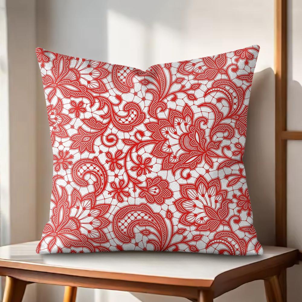 Lace Flower Cushion Cover Natural Linen Organic Fabric DoubleSided Printing Couch Pillow Covers Home Decor