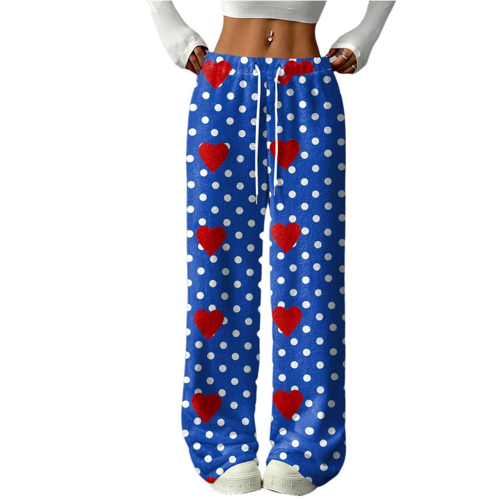 Damen Casual Mode Bedruckte Elastische Taille Locker Gerade Bein Hose Mit Kordel