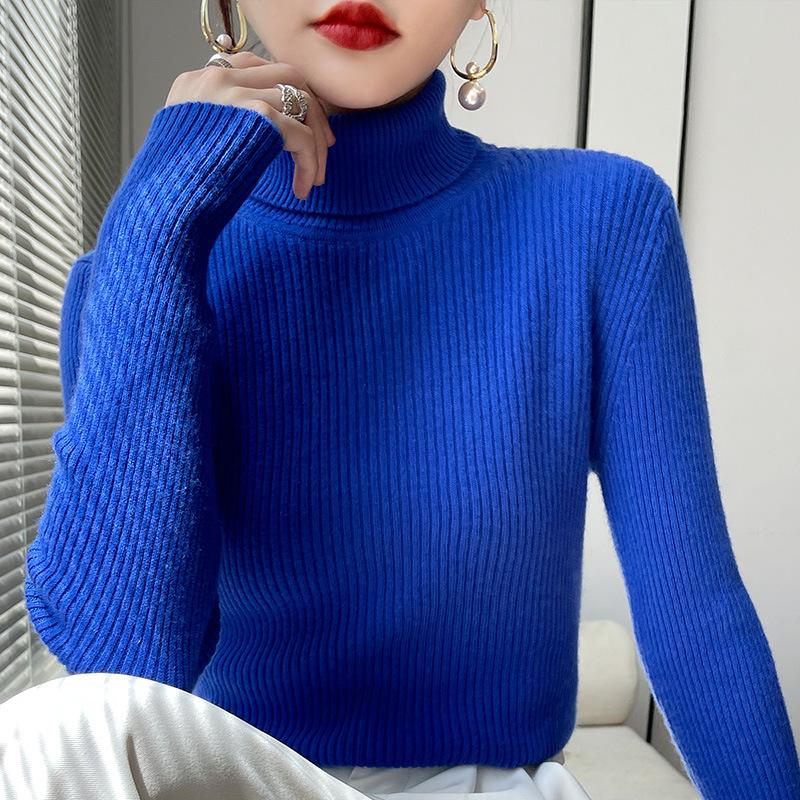 Women's Striped Turtleneck Sweater - High Neck, Long Sleeve Knit Top, Autumn/Winter Base Layer.