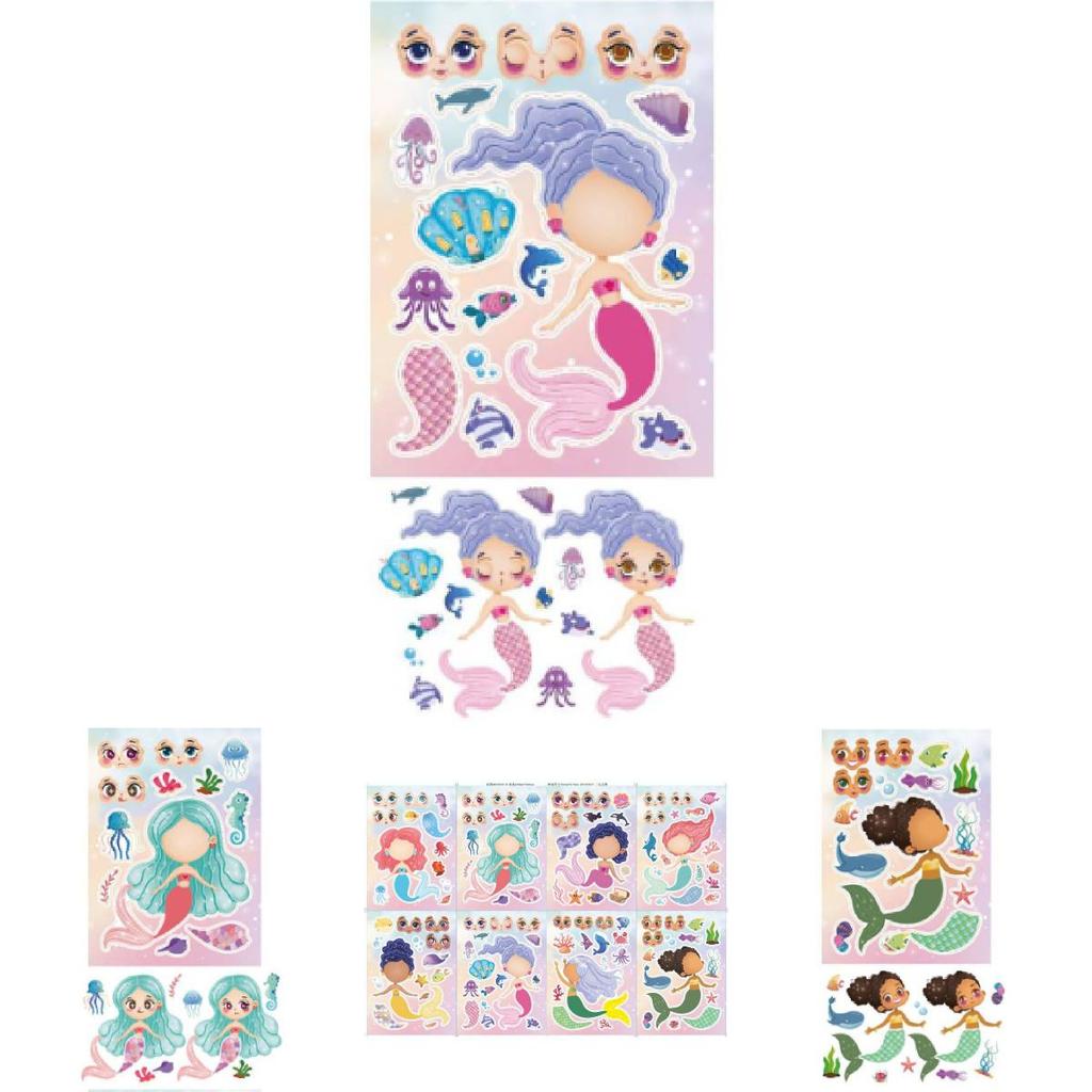 Desenho Animado de Sereia Fofa Quebra-cabeça Interativo Pai-Filho Adesivo de Rosto DIY