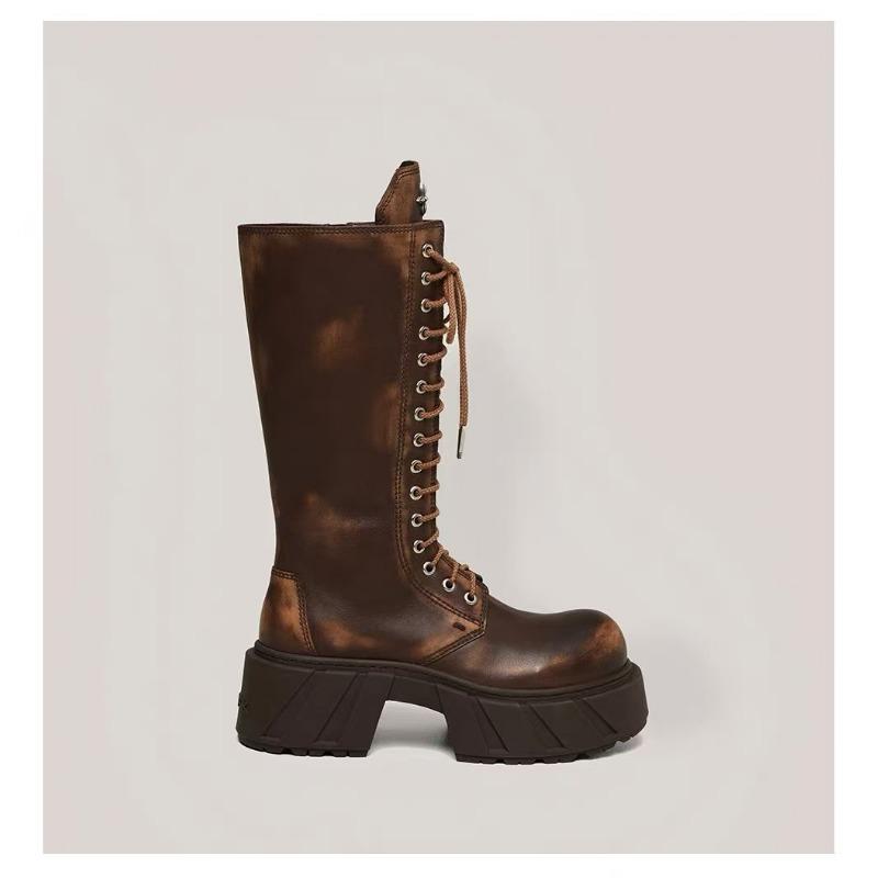 

Leather locomotive boots style, cow leather thick-soled lace-up boots, women s shoes 40