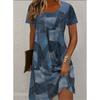 Patchwork Cowboy Pattern Women Mini Dresses Summer Short Sleeve 3D Printed Streetwear Ladies Dress Plus Size Casual Dress