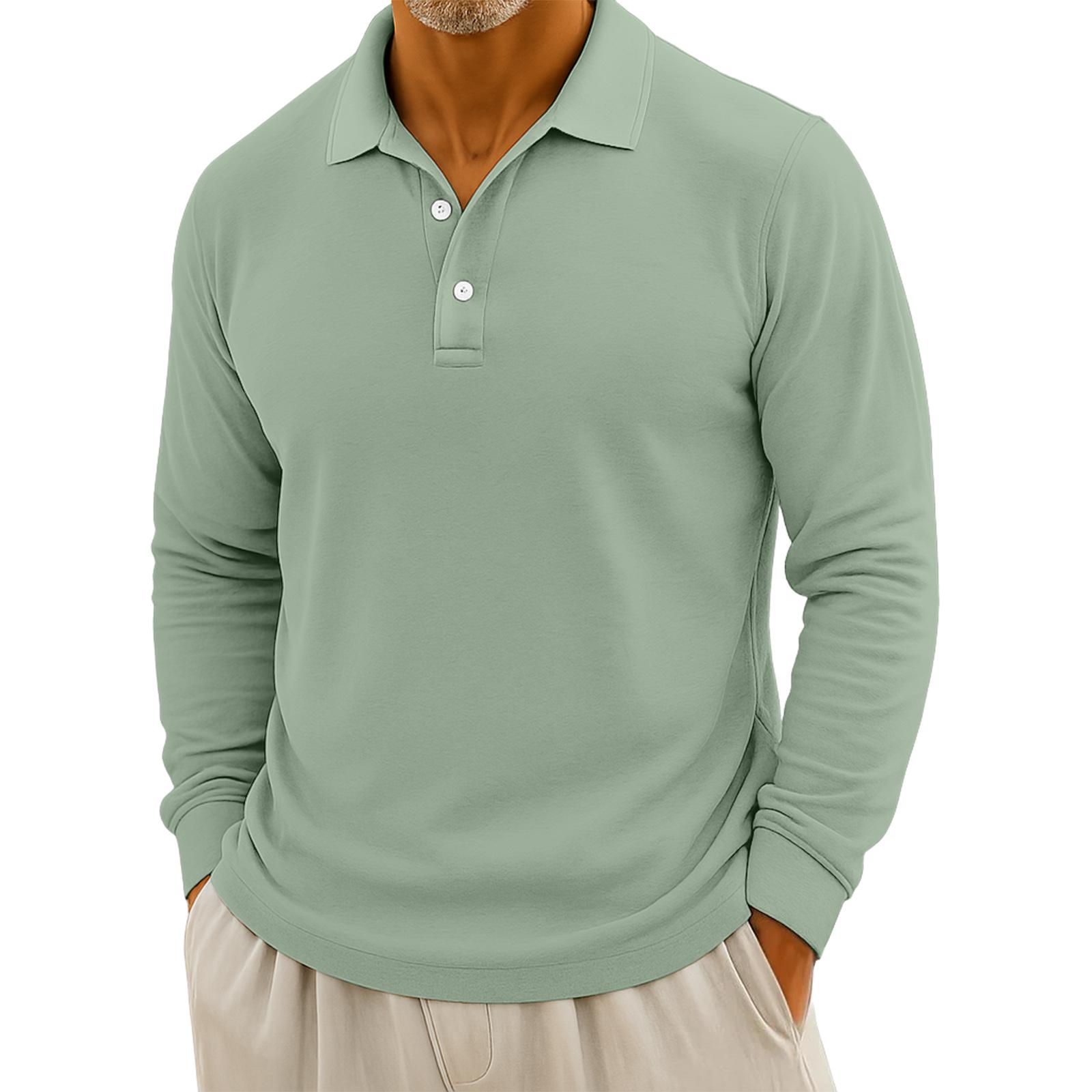 

Мужской повседневный однотонный топ с длинным рукавом на пуговицах L