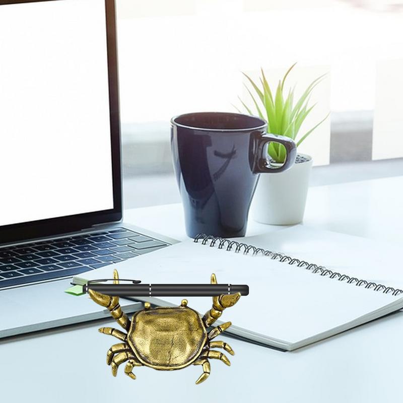 Retro Brass Miniatures Weightlifting Crab Ornament Animal Sculpture Pen Holder Desktop Decor Crafts Collections Crab Figurine