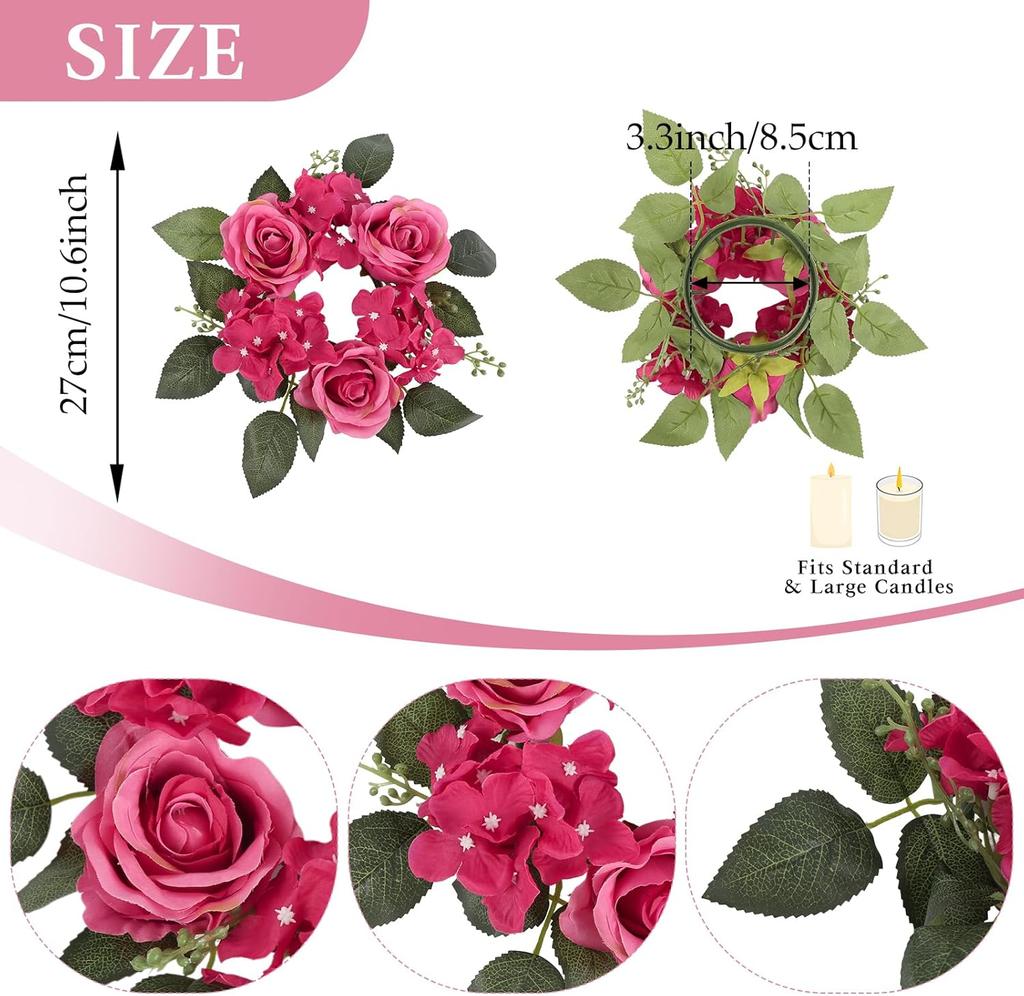 Artificial Flowers Candle Rings Wreaths Pillars Candle Holders Fake Rose Flowers Garland Candlestick Wedding Party Table Decors