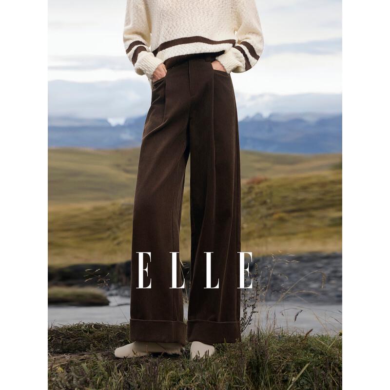 ELLE French Brushed Corduroy Straight-Leg Casual Pants S