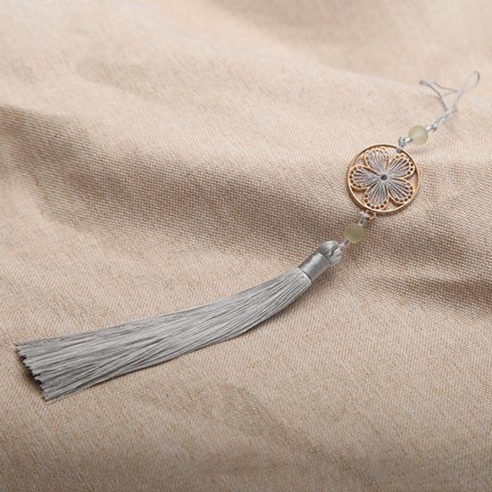 Yousheng 13cm Tassel Pendant Vintage Chinese Style Element Smooth Texture Hollowed Pattern Handmade Decorate Clothing Accessories Flower Round Tassel