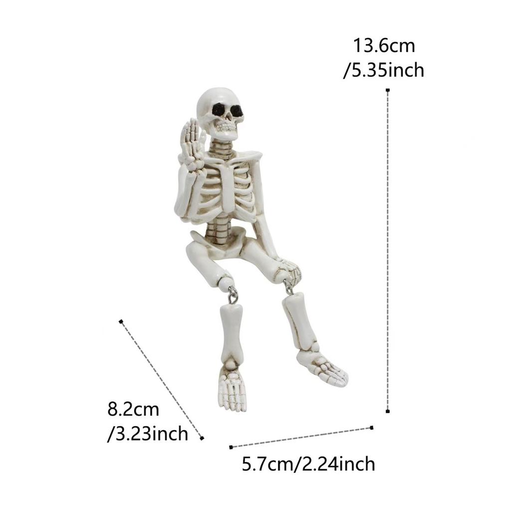 Swing Leg Skeleton Figurine Sitting Skull Resin Statue Sculpture Home Office Desktop Garden Decoration Ornament Halloween Birthd