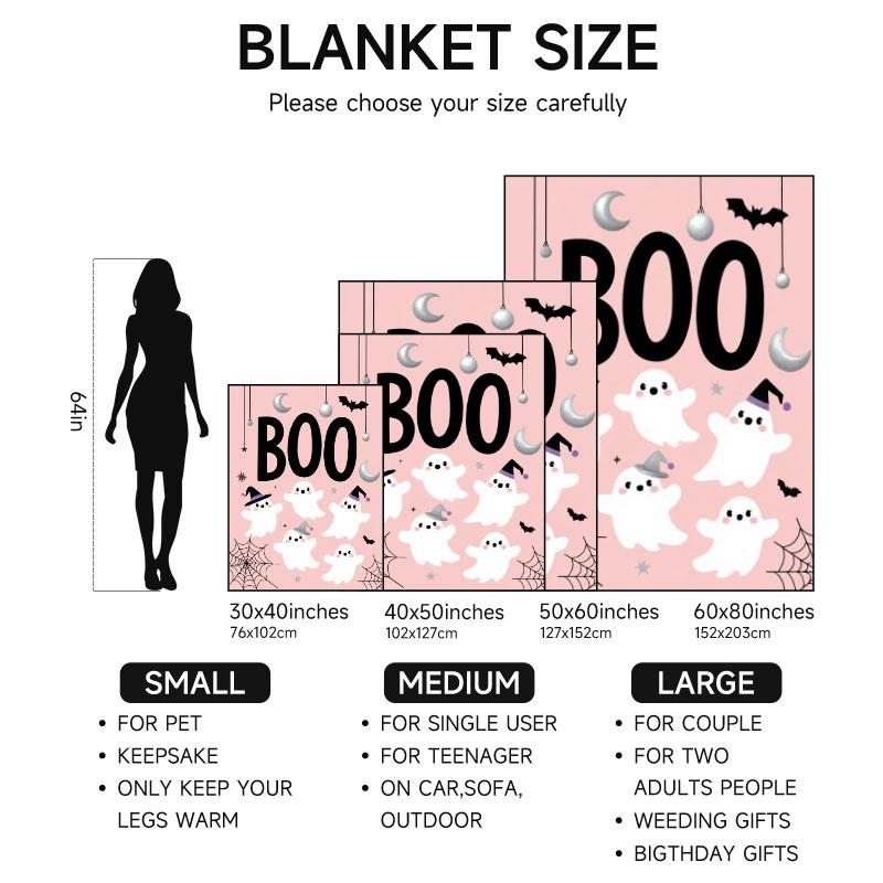1 piece Halloween-themed pink flannel blanket, soft, suitable for sofa, bed, office, all-season use.