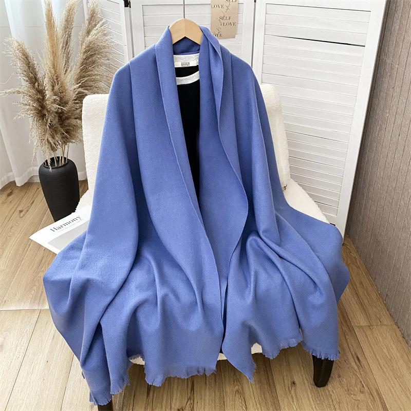 Women S Solid Color Faux Cashmere Scarf Elegant Warm Shawl