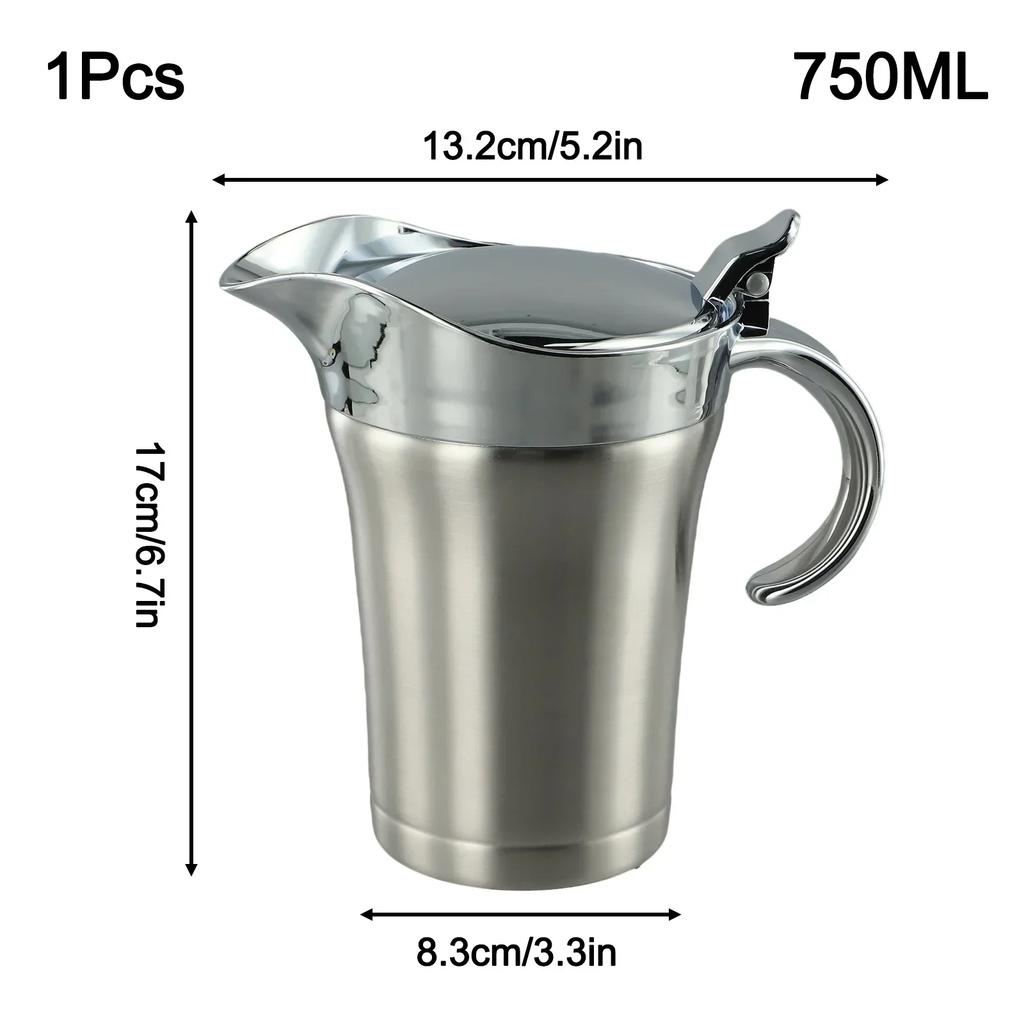 Stainless Steel Double Insulated Gravy Boat with Hinged Lid for Sauces and Dressings 450ML and 750ML Options Available