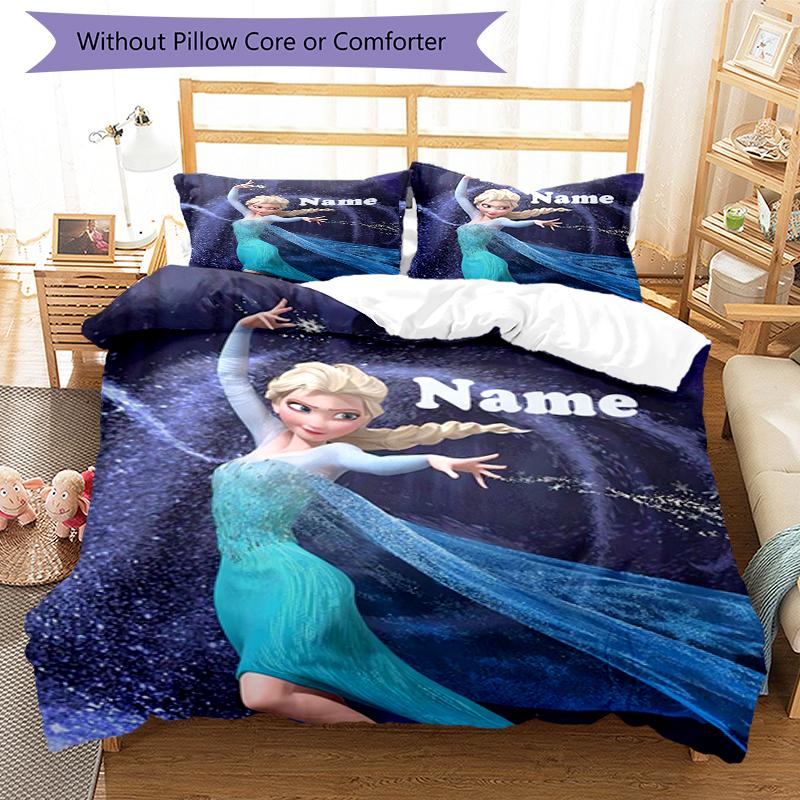 3pcs Custom Name Elsa Bedding Set Duvet Cover Closure Includes 1 Duvet Cover & 2 Pillowcases, Soft and Comfortable for All Seasons.