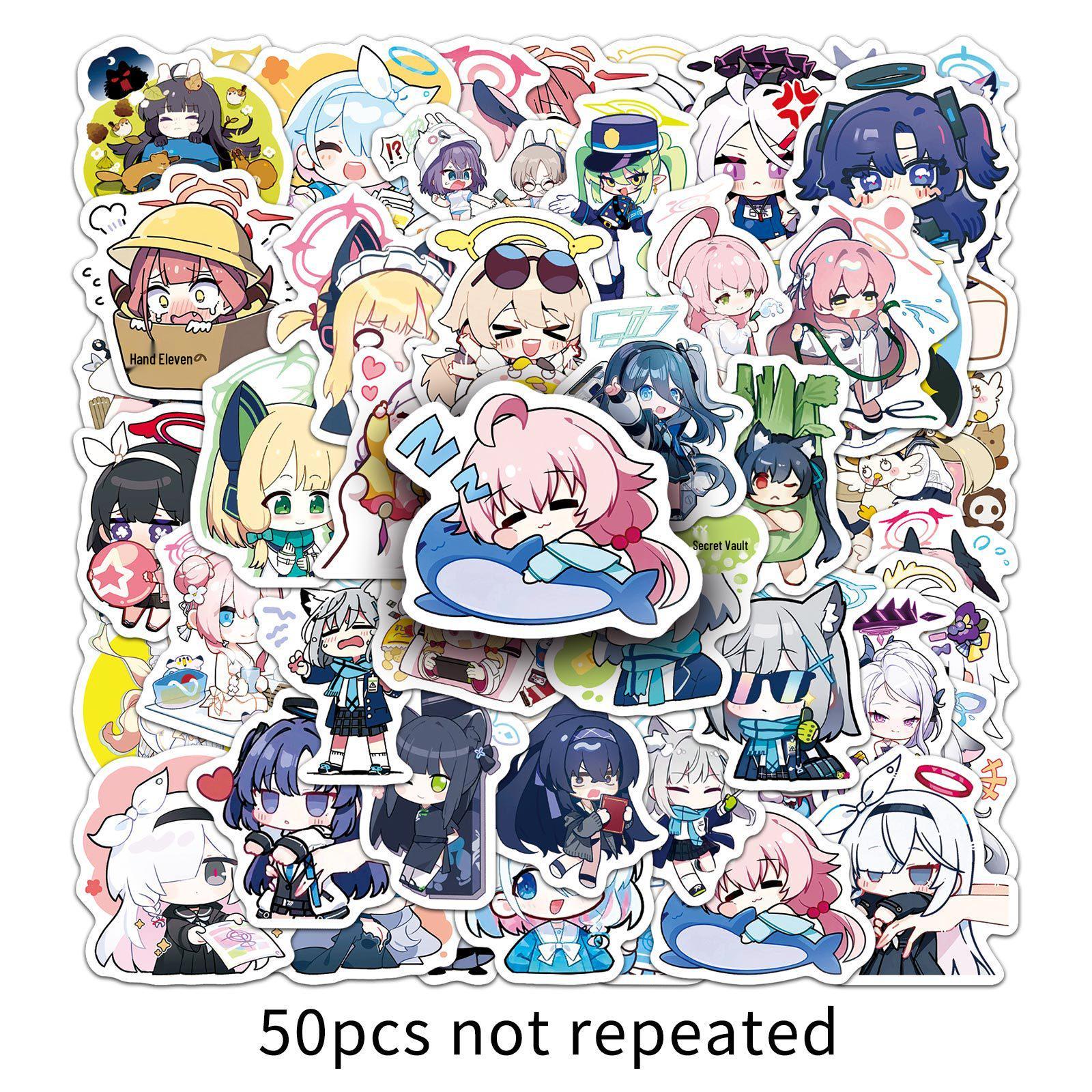 Blue Archive Q Version Stickers: 50 Waterproof Anime Game Journal Sheets for DIY Projects