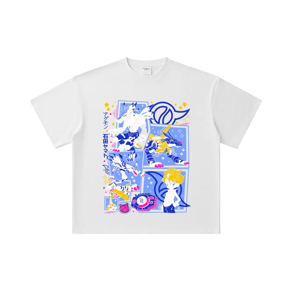 260 GSM Double Yarn 32 Count 100% Cotton Digimon V2 Garurumon Print Unisex Heavy Cotton T Shirt