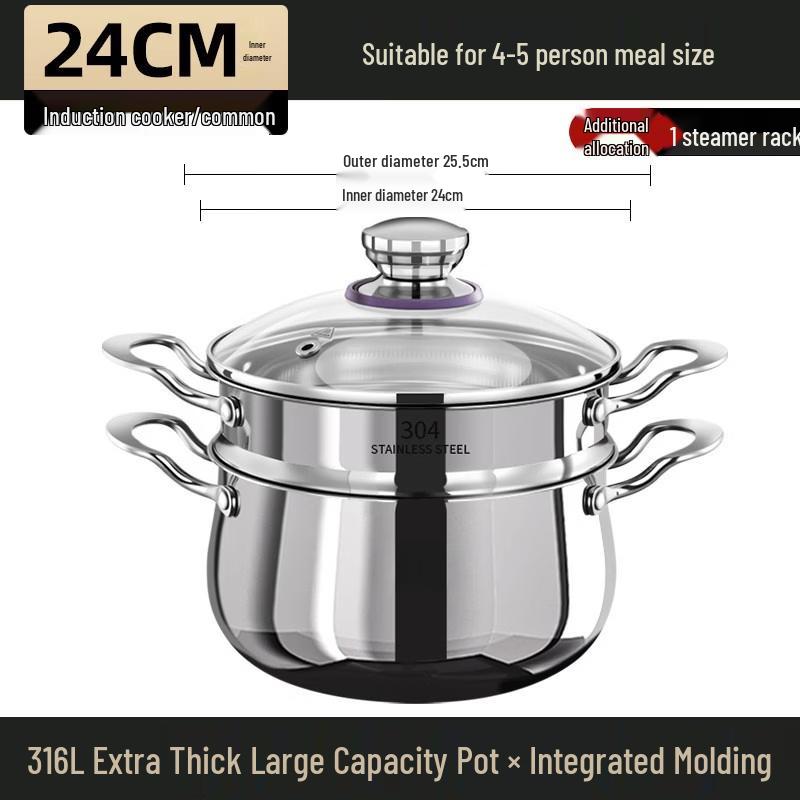 

Wutuo 316 Stainless Steel Multi-layer Steamer and Soup Pot
