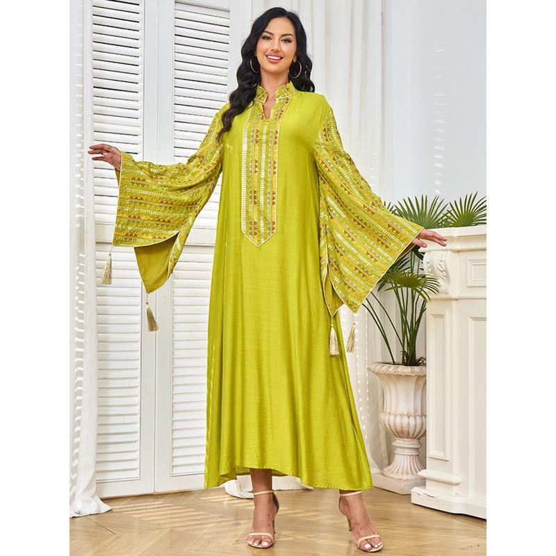 

Ближний Восток Внешняя торговля Арабское платье Новое с пайетками Элегантное вечернее платье Кисточка Дубай Платья больших размеров Платье Yellow 2XL