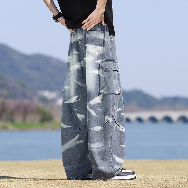 Vår Høst Herre Jeans Streetwear Rett Denim Bukser Hip Hop Snøring Bukser Mann Store Lommer Klær