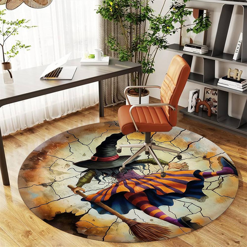 1 Stück Hexe Besen Büro Runder Teppich, Unter Bürostühlen Schlafzimmer Wohnzimmer Heimdekoration, Teppich für Büro -1110003