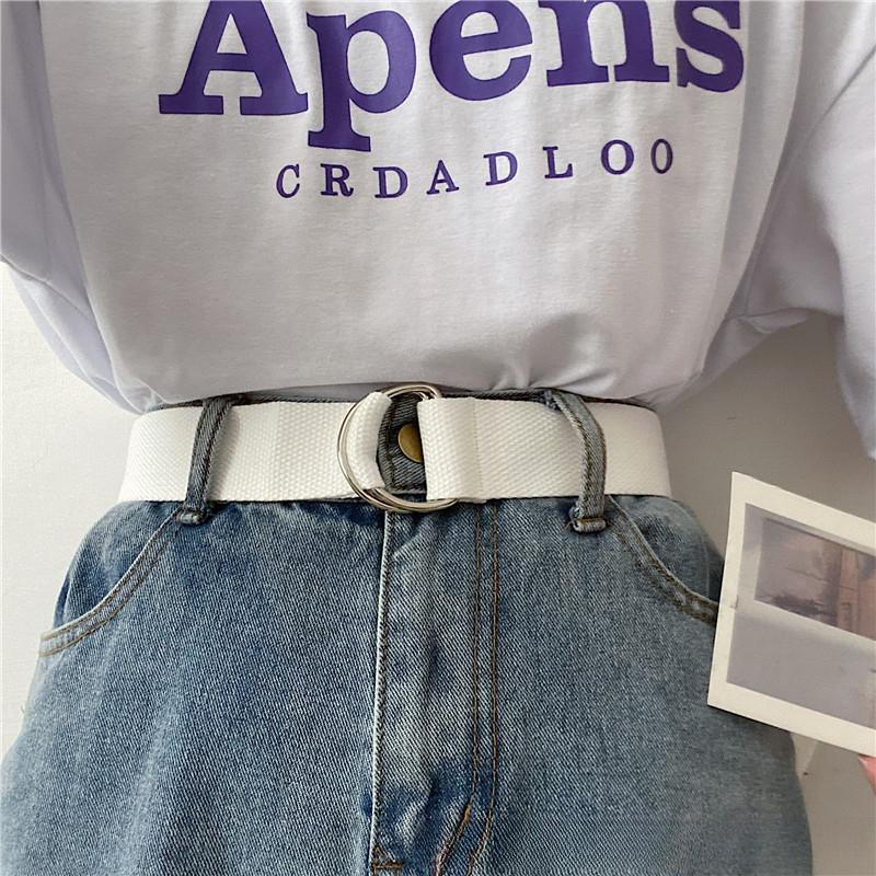 Simple Unisex Belt Solid Color Canvas Double Ring Buckle Youth Students Nylon Jeans Belts Versatile Durable Adjustable Fashion