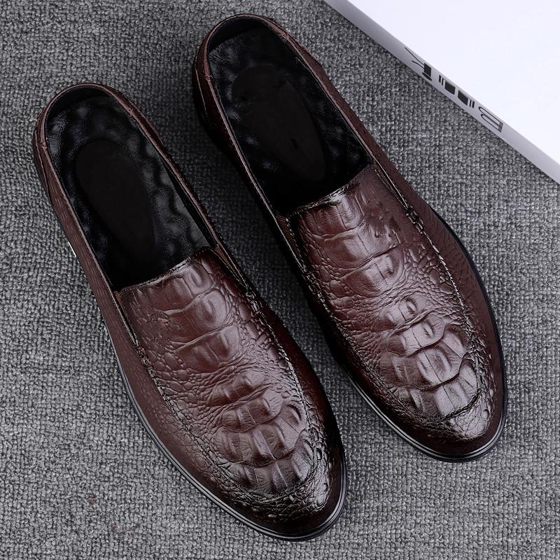High Quality Genuine Leather Loafers Men's Business Soft Soled Low Heeled Leather Shoes Luxurious Cracked Leather Wedding Shoes