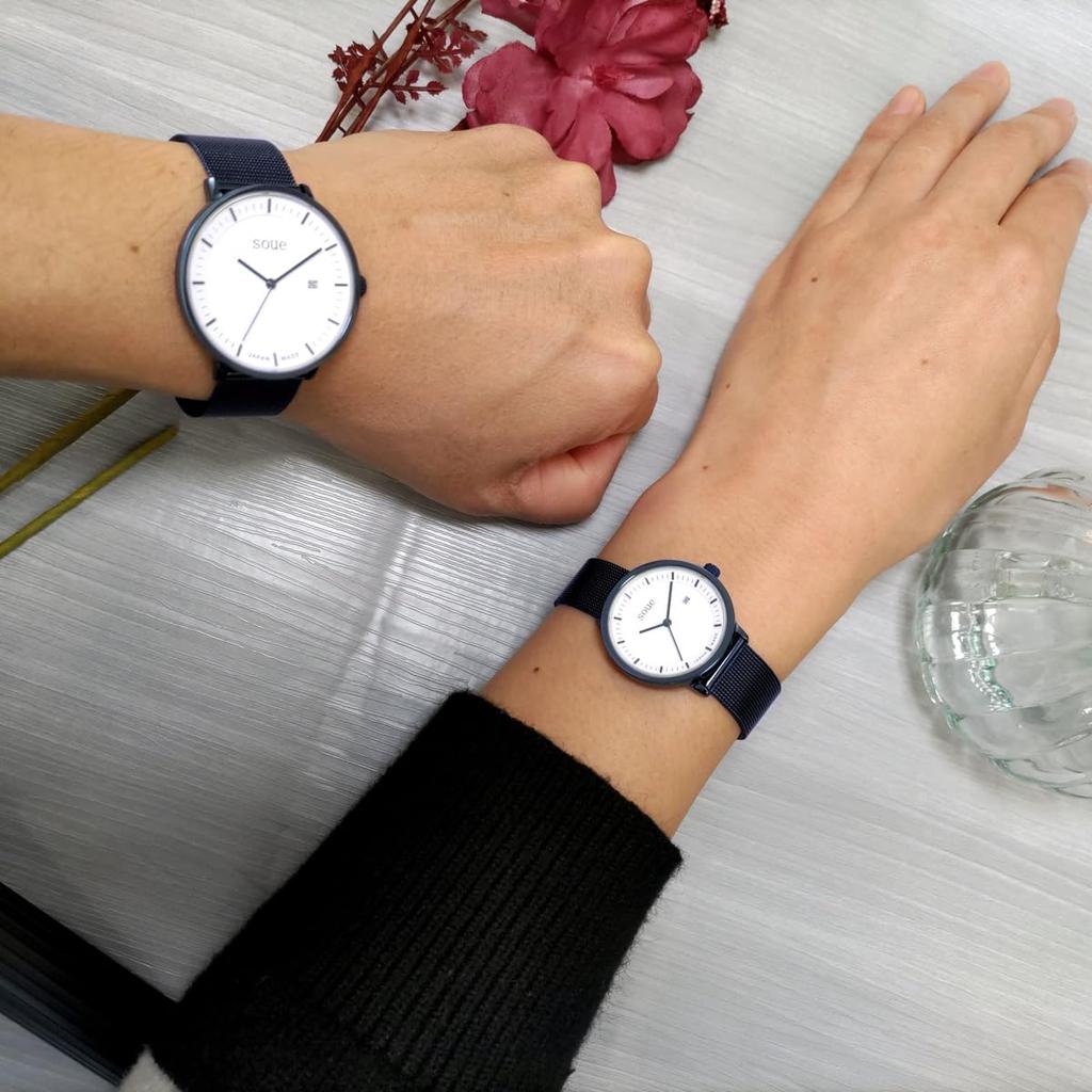 soue Pair Watch A Basics Pair Watch Ladies Pair Couple 38mm x 30mm Size Stainless Steel Mesh Band Metallic Blue White Dial [SOUE] Men's