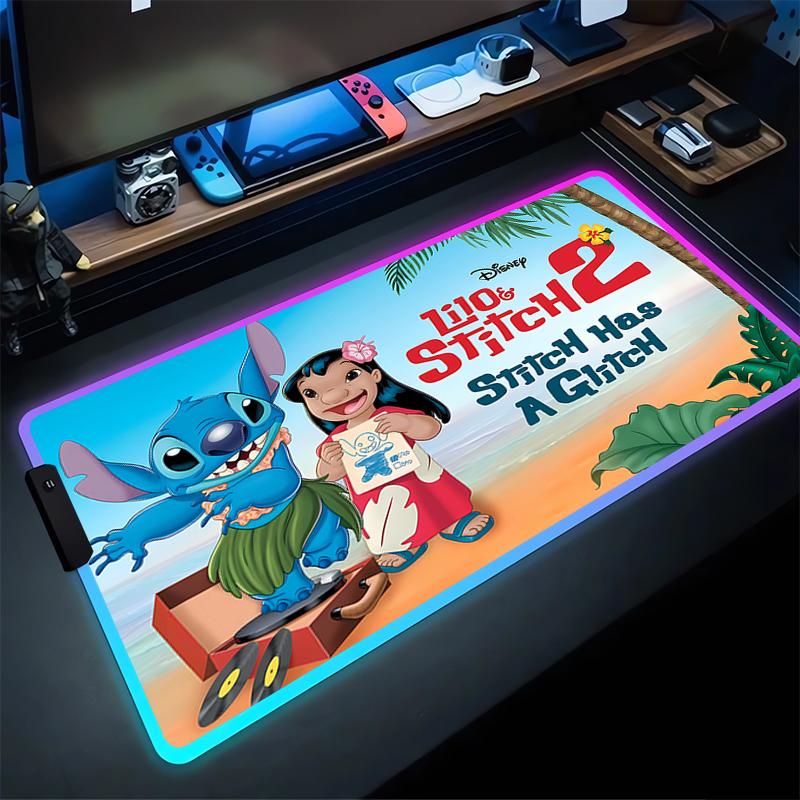RGB Stitch Luminous Mouse Pad PC Kawaii Anime Colorful Mousepad XXL Gamer Cabinet Keyboard Rug Laptop Gaming Extended Desk Mat
