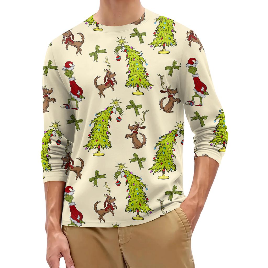 Men's Fashion Printed Round Neck Long Sleeve Bottoming Shirt Top