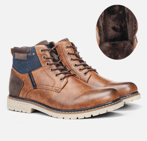 Vintage Classic Men Leather Ankle Boots Fashion Winter Plush Warm Martin Boots For Men High Top Sneakers Men Boots Shoes 45