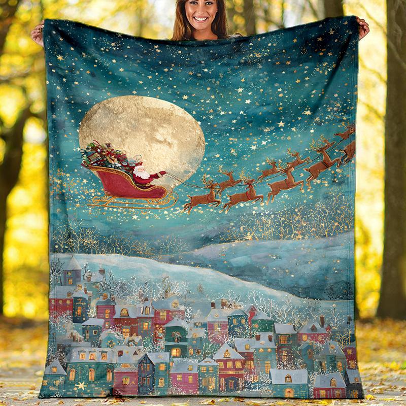 Christmas Santa Claus Theme Printed Blanket - Perfect for Couch, Bed, Travel & Outdoor Use | Machine Washable, Cozy & Durable.