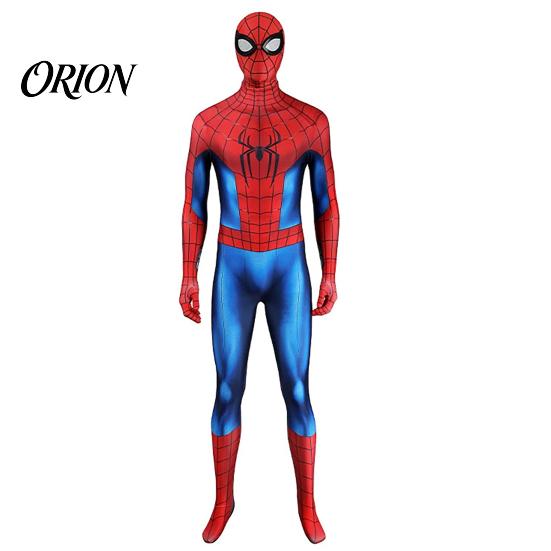 Unisex Superhero Fancy Dress Costume for Kids Adults, Classic Red Blue Zentai Jumpsuit, Halloween Party Suit High Stretch Bodysuit with Mask, Cosplay