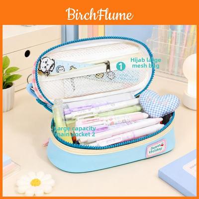 Cartoon Large Capacity Color Block Pen Case With Creative Design For Students And Office Use