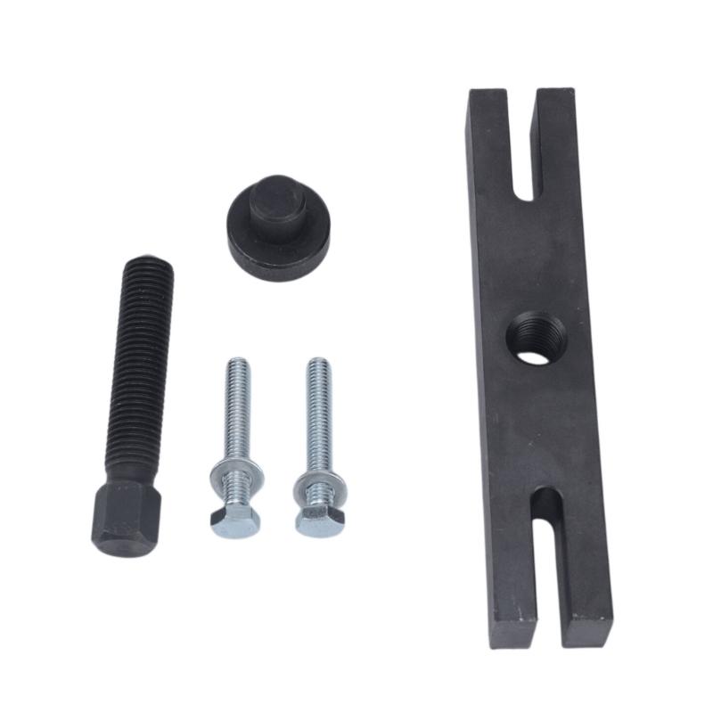 Crankshaft Pulley Installation Tool Set with Threaded Screw, Two Bolts, Round Fitting, Metal Bar, and Storage Case for Engine Removal Tasks
