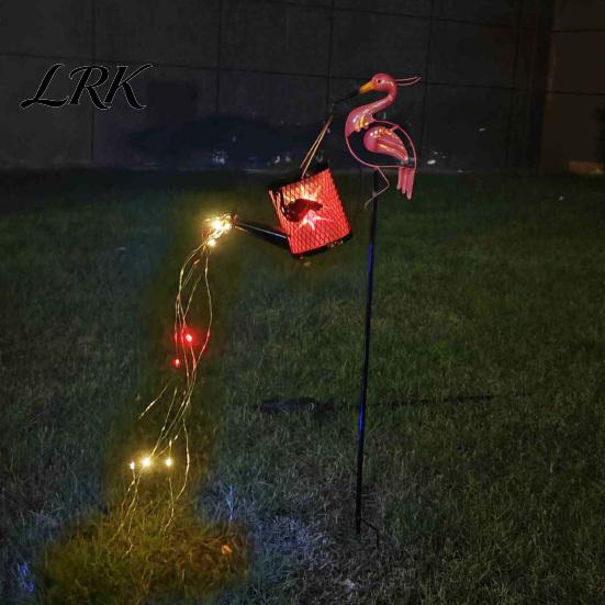 Weather Resistant Yard Decorations Flamingo Garden Statue with Solar Watering Can Lights, Decorative Iron Unique Housewarming Gifts for Gardeners