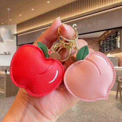 Keychain Pendant Peach-Shaped Card Holder Faux Leather Access Card Case Simulated Fruit Keychain Decorative Valentine Day Accessory