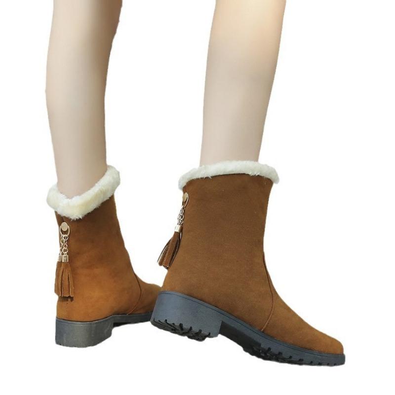 Zimní nové teplé vysoké kozačky s vysokým svrškem ze semiše se zaoblenou špičkou a bavlněnou podšívkou dámské sněhule