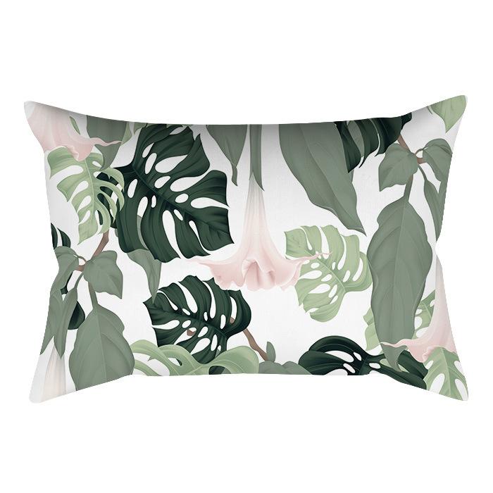 Home Flower and Green Plant Rectangular Waist Pillowcase, Peach Skin Velvet Digital Printed Throw Pillow, Office Waist Cushion Cover