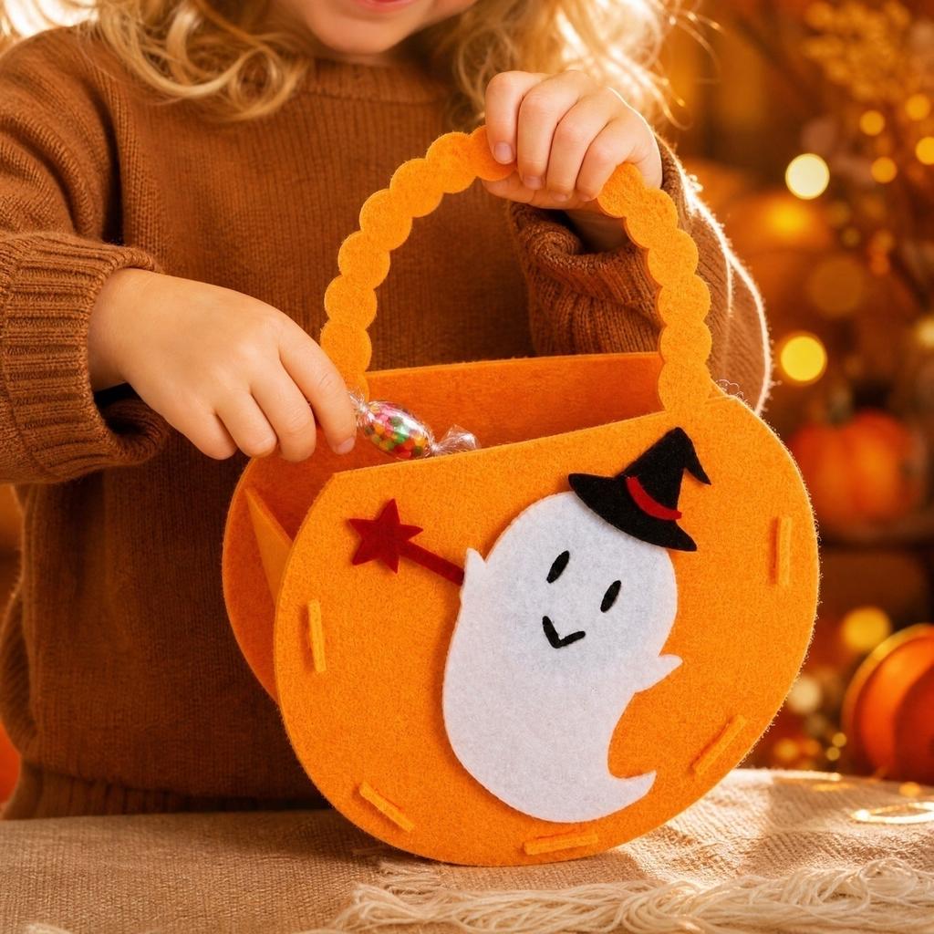 Kids Halloween Pumpkin Candy Bag Gift Bag with Handles 3D Design